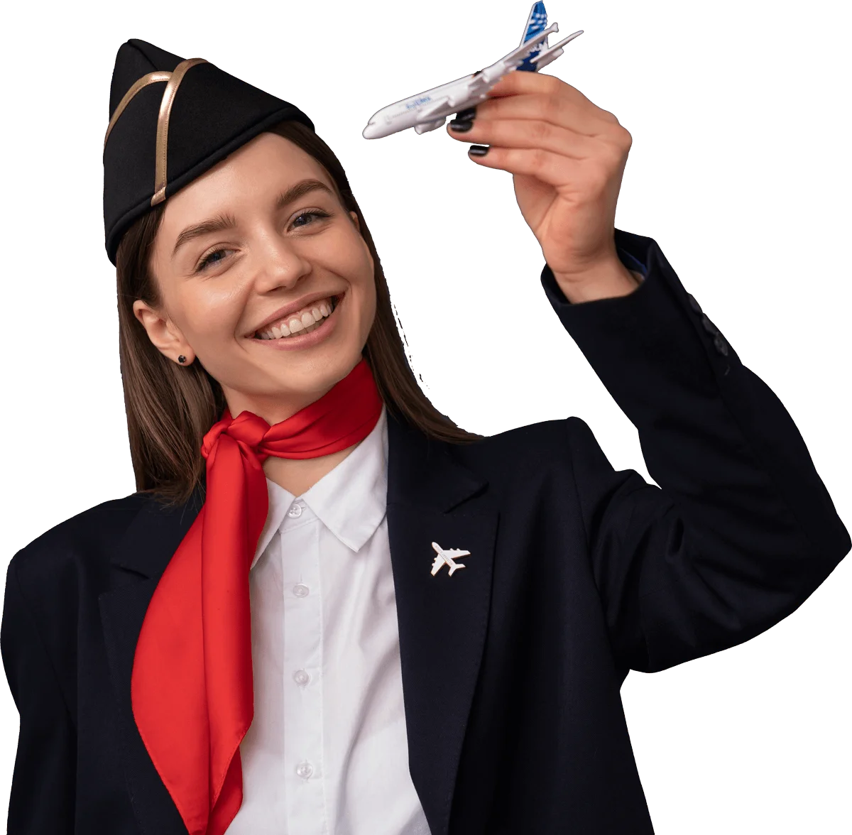 portrait-flight-attendant-with-plane-figurine